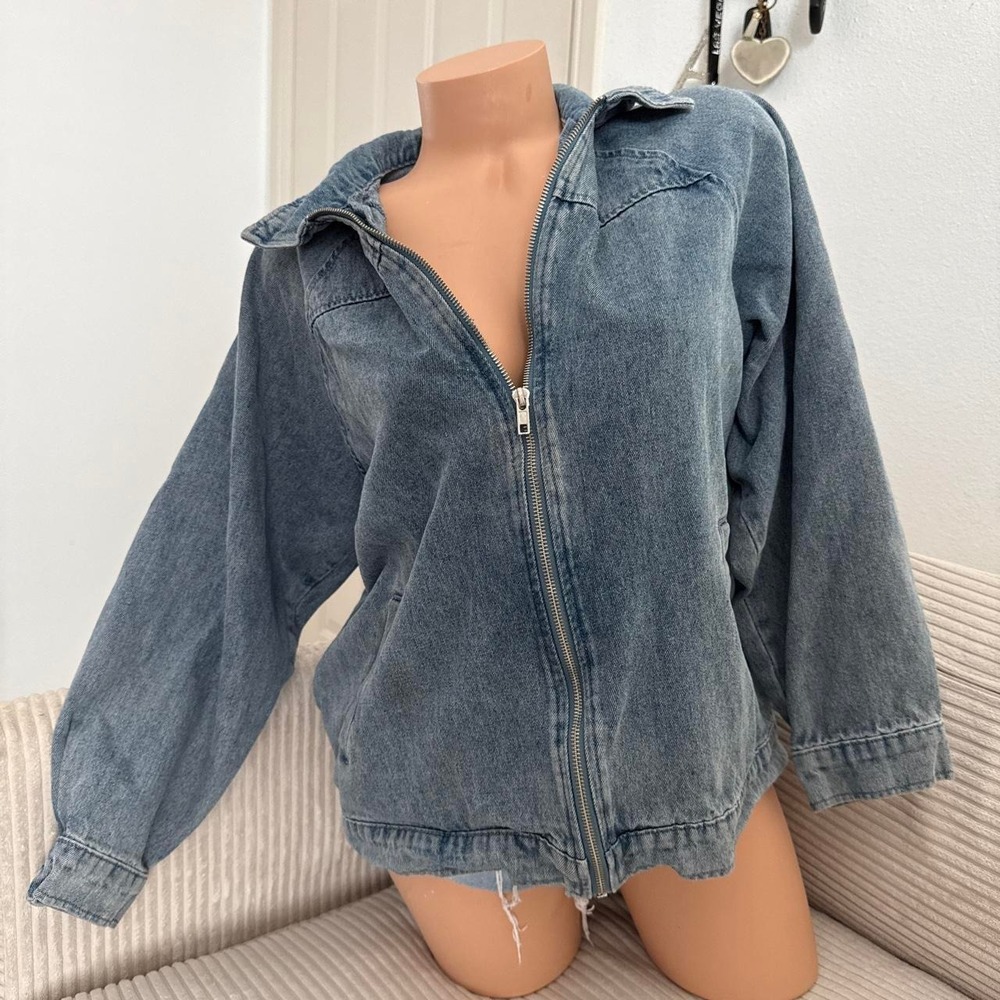 Le lis denim oversized zip up jacket